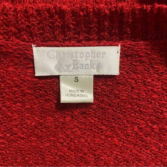 Christopher & Banks Red Knobby Knit V Neck 3/4 Sleeve Cardigan - Picture 5 of 6